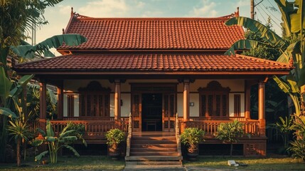 High-resolution image of a traditional Dayak longhouse in Kalimantan, Indonesia, showcasing traditional architecture