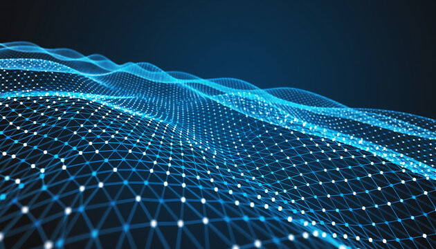 Abstract blue digital network grid with glowing connections