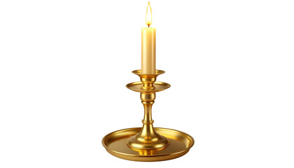 A realistic PNG of a candlestick with a lit candle, featuring a warm flame and classic holder design.