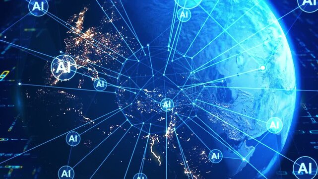 nimation of Neural Network AbstractDynamic exchange of data, connections and information across the world. Concept of global interconnection, communication. Tech earth globalization