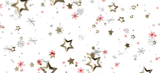 Elegant holiday background featuring gold stars, snowflakes, and red accents on a clean white backdrop. Perfect for Christmas, winter, and festi