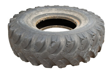 Old worn truck wheel tire isolated on transparent background