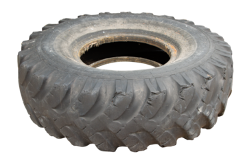 Old worn truck wheel tire isolated on transparent background
