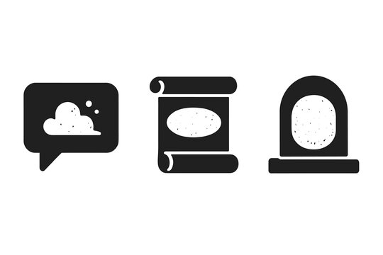 Extinct Slogan Icons. Solid style icons of interactive dark web installations: motion trigger wall, viewer-controlled display,