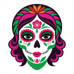 Scary Halloween skull and crossbones illustration, a black and white human skeleton head symbol of death, danger, and horror