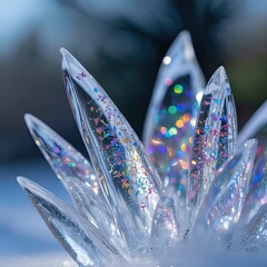 Abstract ice-like crystal structure with colorful glitter