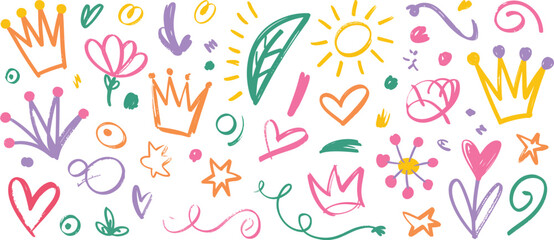 Playful hand drawn doodle elements for creative children's art