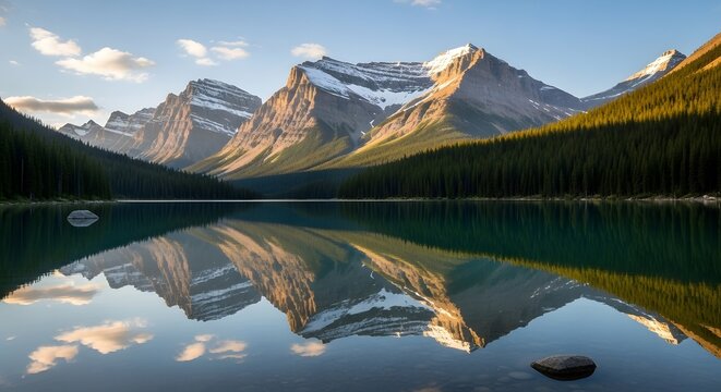 Scenic mountain lake reflection majestic peaks and clear water landscape