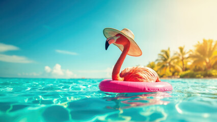 Flamingo enjoying a relaxing summer day in the tropical ocean