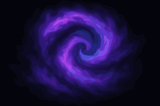 Cosmic Nebula Swirl. Abstract swirl of vibrant purple and blue nebula clouds, glowing softly against vector illustration a dark