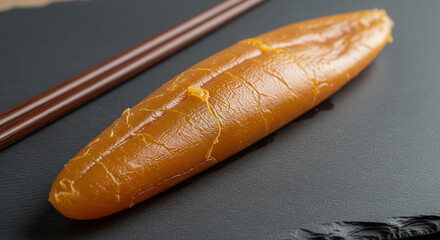 Whole Dried Salted Mullet Roe on Slate Plate