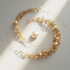 Pearl nestled within a radiant golden festive garland.