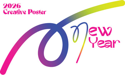 Modern 2026 New Year design colorful gradient line art for posters and creative invitations isolated on white background