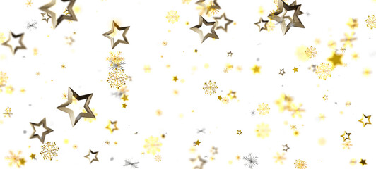 A festive, bright, and elegant background with gold stars and snowflakes, perfect for holiday designs and celebrations. Suitable for Christmas,