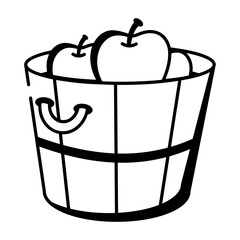 A hand drawn icon depicting harvest basket filled with apples 