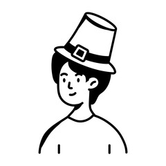 A sketchy style icon showing a man wearing pilgrim hat 