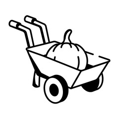 Sketchy style icon showing pumpkin wheelbarrow