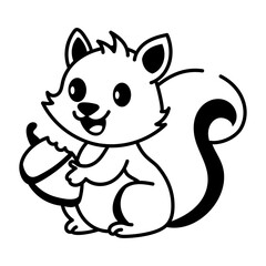 Doodle style icon depicting a cute squirrel eating acorn 