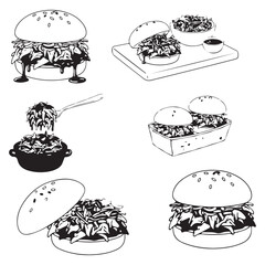 Pulled Pork Sandwich Vector. Pulled Pork Sandwich Vector bundle. Pulled Pork Sandwich vector, illustration, lineart, clipart 