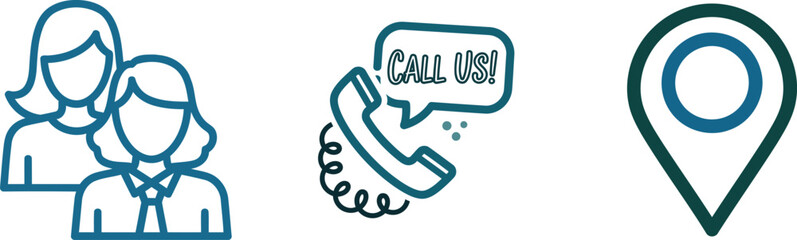 Customer service support teamwork call us location icons vector graphic