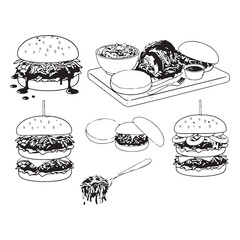 Pulled Pork Sandwich Vector. Pulled Pork Sandwich Vector bundle. Pulled Pork Sandwich vector, illustration, lineart, clipart 