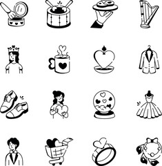 Set of Affection and Love Sketchy Style Icons