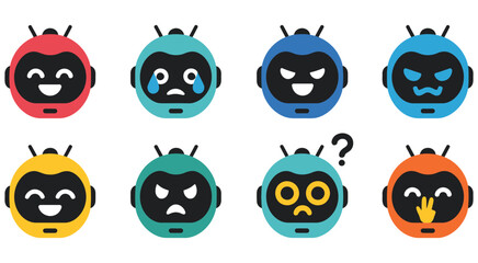 Fototapeta premium Robot faces emotional avatars vector design ai humanoid characters expressing various moods and reactions digital communication technology concept