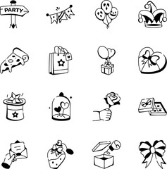 Collection of Party and Festival Doodle Icons 