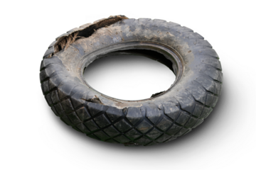 Old torn tire isolated on transparent background