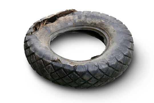 Old torn tire isolated on transparent background
