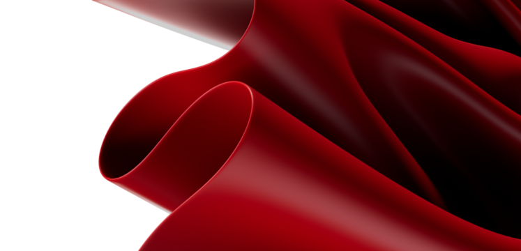 Elegant, abstract red fabric forms beautiful curves against a white background, perfect for graphic design, backgrounds, and artistic projects.