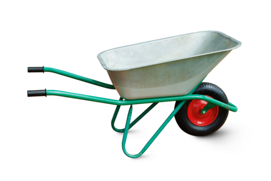 Metal wheelbarrow isolated on transparent background