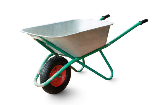 Metal wheelbarrow isolated on transparent background