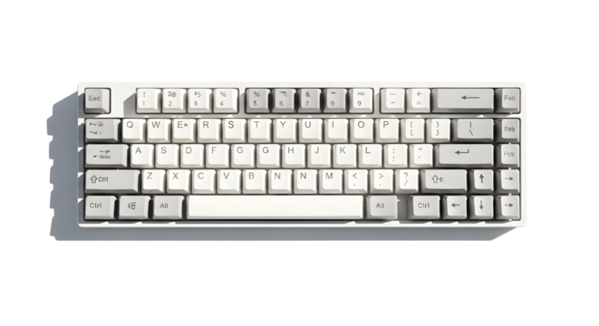 Top View of Minimalist Mechanical Tenkeyless Keyboard Isolated on White Background