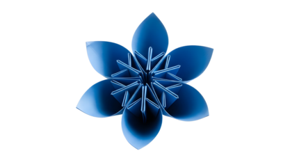 Top View of Symmetrical Blue Structural Paper Flower Isolated on White Background