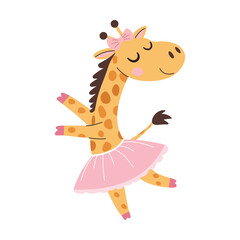  A cute animal is doing ballet. Cute Giraffe Wearing Pink Tutu Dancing Vector Illustration