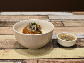 Chicken Cutlet with Mushroom Sauce in Bowl