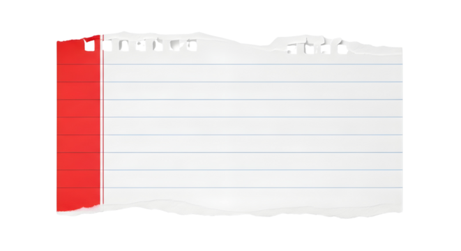 Realistic Torn Lined Paper Sheet with Red Margin Vector Illustration Isolated on White Background