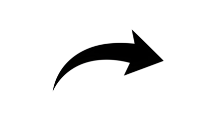 Black curved arrow icon vector graphic isolated on white background