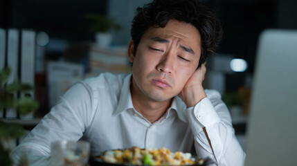 Sleepy Asian businessman.