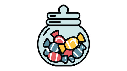 Sweet Treats in a Glass Jar: A colorful assortment of candies and sweets fills a glass jar. A delightful and tempting treat.