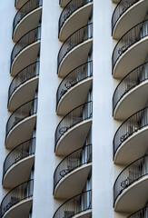 Closeup View of a Modern Apartment Building with Identical Balconies.