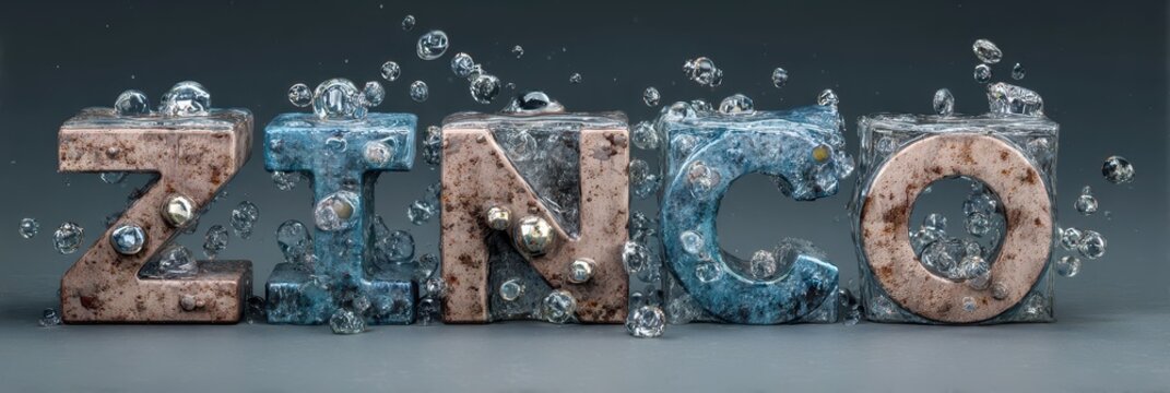 Zinco Element Illustration: Three-Dimensional Water Sign with Periodic Table Symbolism