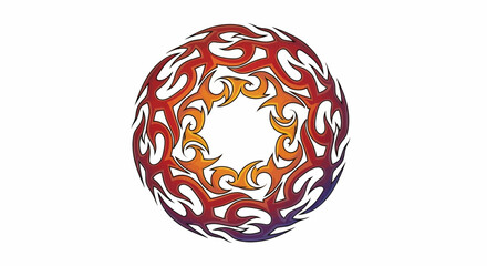 Abstract circular emblem design with tribal fire like swirling elements graphic art