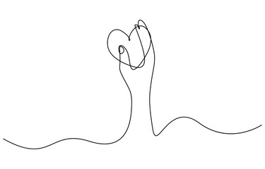 Hand holding heart continuous one line drawing. Love concept. Vector illustration isolated on transparent background