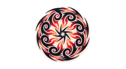 Abstract fiery circular design with swirling elements and sharp central points
