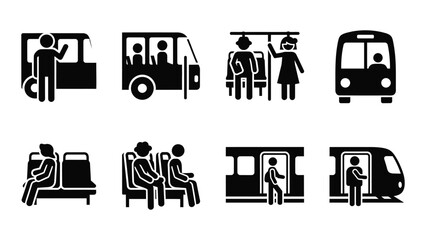Public transportation passenger silhouettes isolated on transparent background, Vector