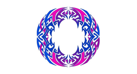 Abstract vector design with vibrant pink and blue hues, resembling ornate floral patterns in