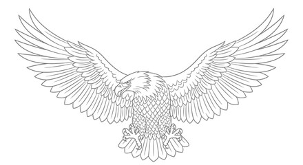 Majestic eagle soaring with intricately detailed wings against a white backdrop