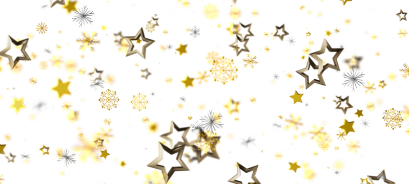 Festive abstract background with gold stars and snowflakes on white. Perfect for holiday season or special events. Beautiful, elegant design wit